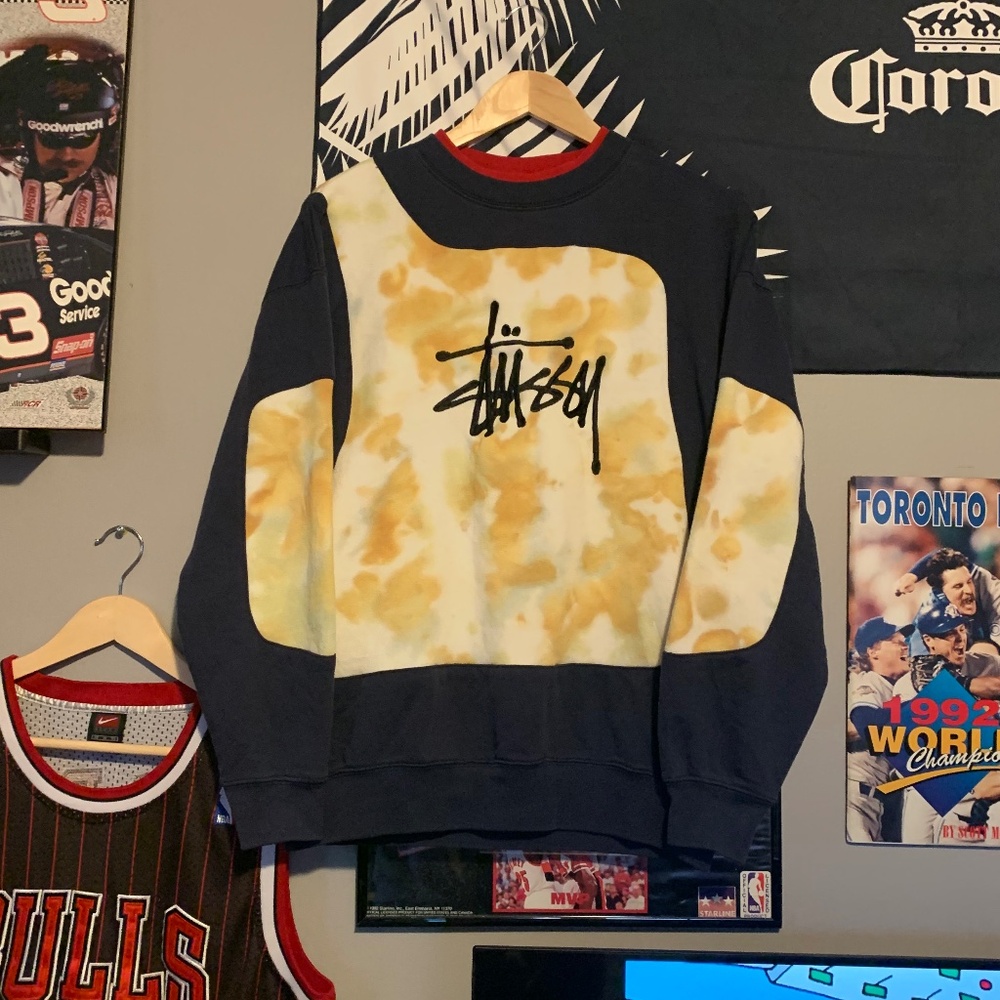 Stussy Black and Yellow Tie-Dye Crewneck Sweater
